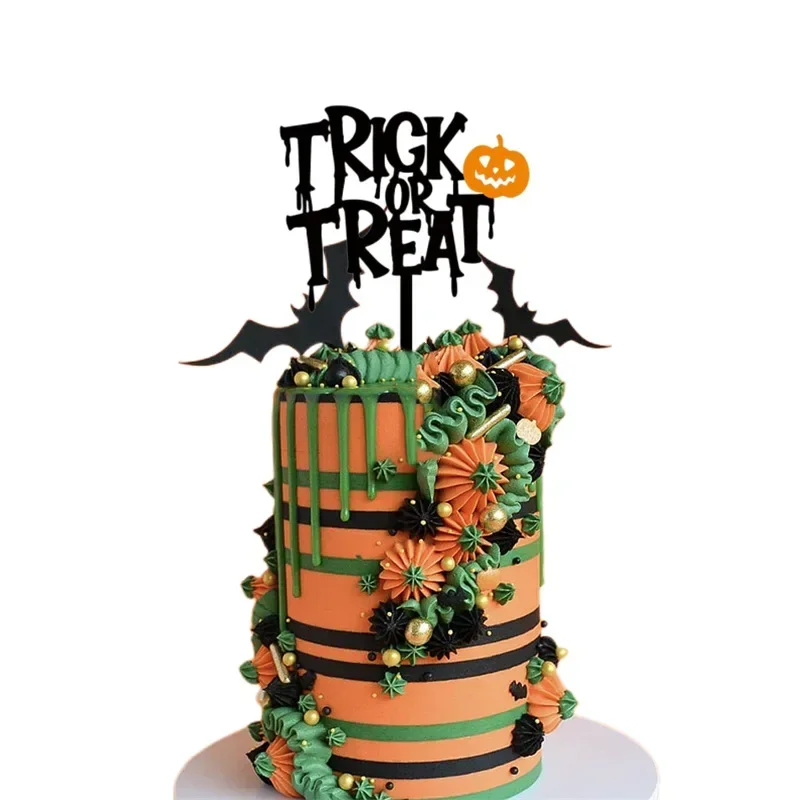 Acrylic Halloween Cake Topper Trick or Treat  Decorating Tools Pumpkin Bat  Party Supplies Baking Accessories