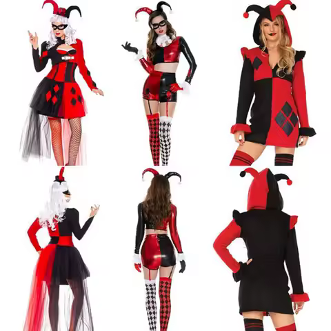 Joker Clown Circus Cosplay Anime Fancy Dress Women Girls Halloween Costume Black Red Lolita Dress