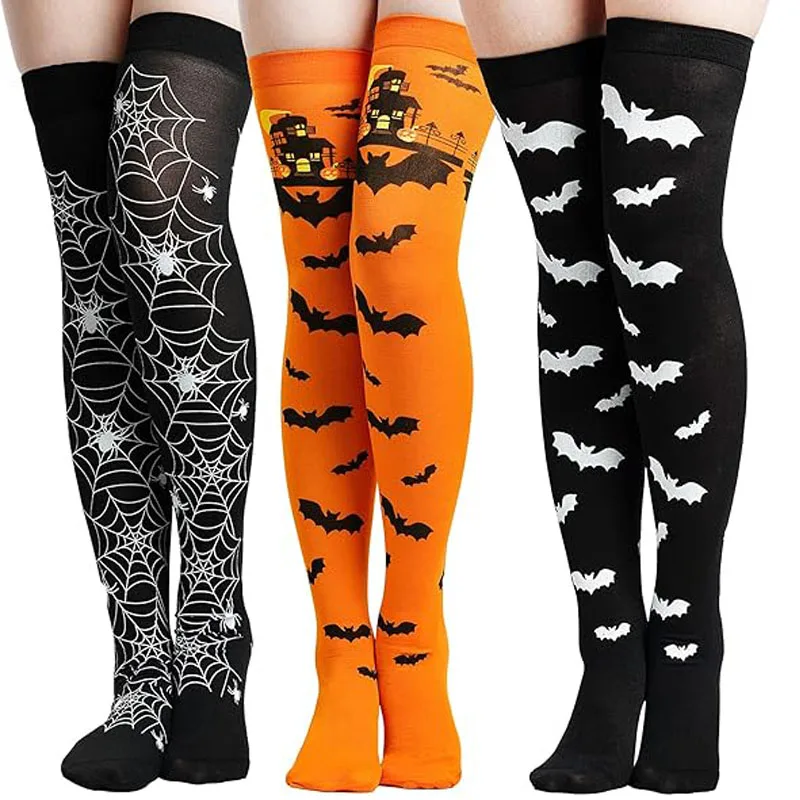 10 Pairs Halloween Thigh High Long Stockings Over Knee Stockings Cosplay Festival Socks Halloween Bat Style