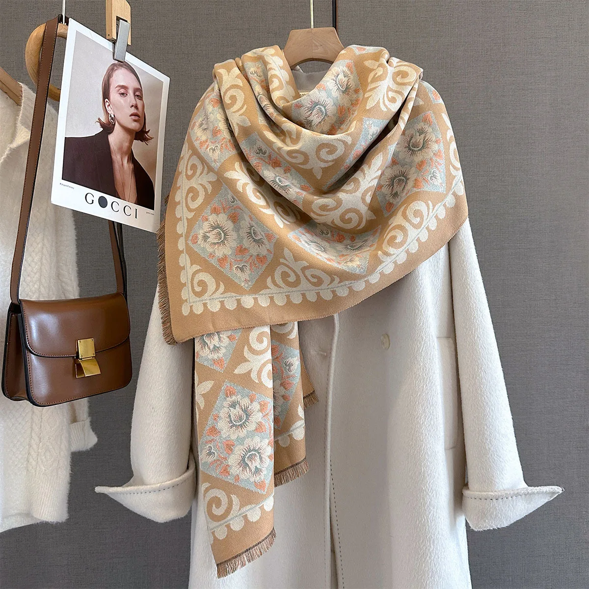 Neue Mode Winter Duplex Druck Kaschmir Schal Frauen Hohe Qualität Verdicken Wrap Schal Damen Pashmina Jacquard Schals Luxus – Detail 5