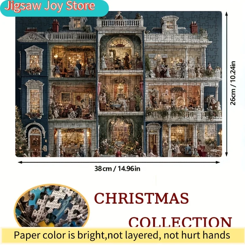 A  Mini Paper Puzzle for Adults Titled 'Warm-Lit Christmas Pavilion', Suitable for Party Games And Activities with Family And