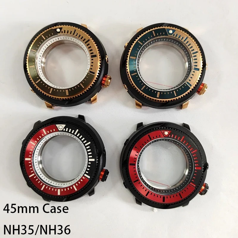 

Верхний корпус из нержавеющей стали 316L, 45 мм, черный/золотой корпус для часов для дайвинга + кольцо, водонепроницаемое кольцо, циферблат 28,5 мм, механизм Nh35/NH36