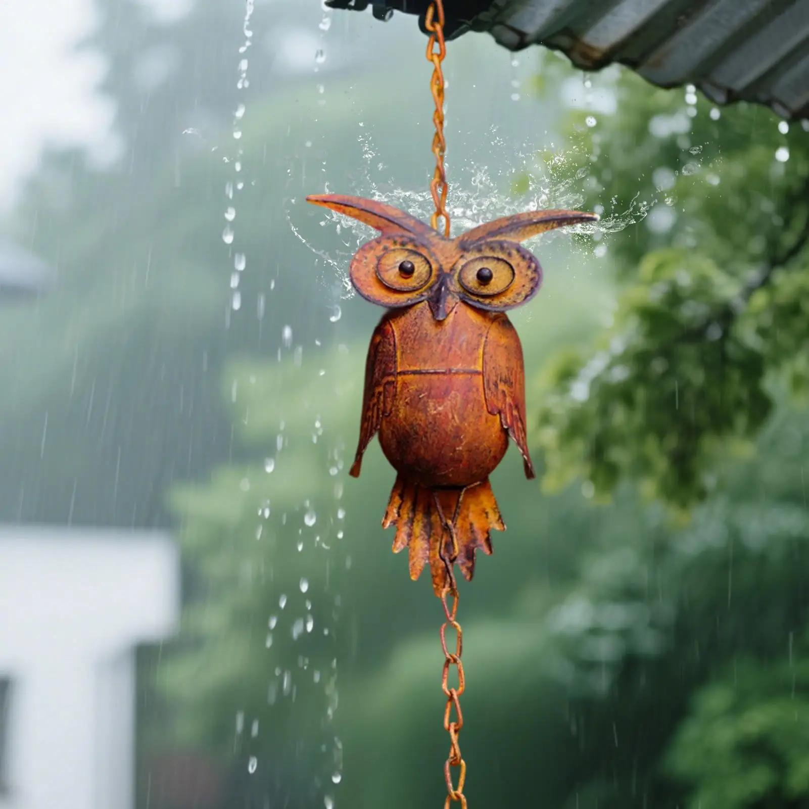 Owl Rainwater Catcher Rain Chains For Outside 7.5Ft Adjustable Outdoor Yard Rain Chains Decor For Entryway Bathroom Nightstand