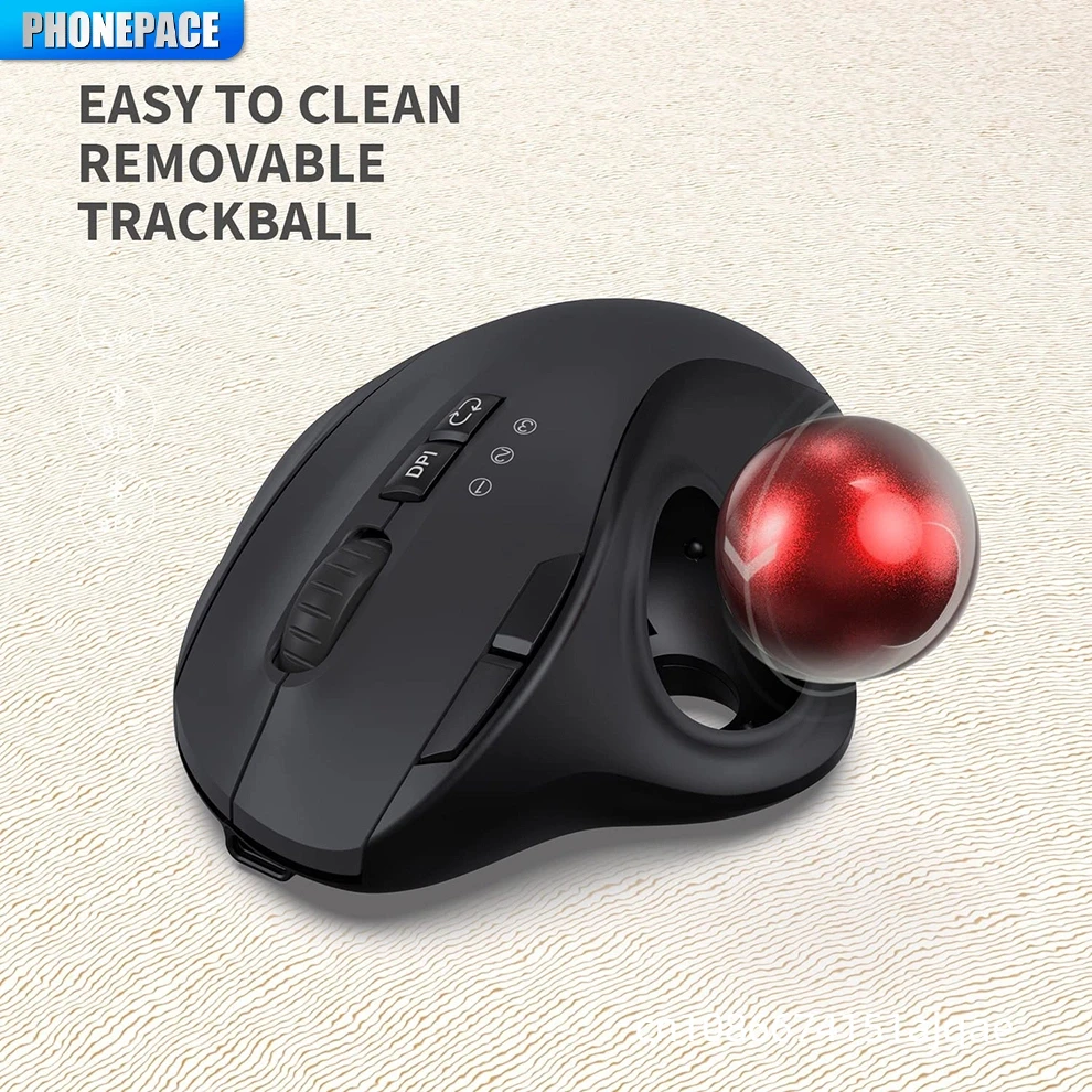 

2025 NEW Wireless BT Trackball Mouse, 10m Working Distance, 3 DPI(1000/1600/2400), 600mA Rechargeable, Ergonomic, 3-Device Sync