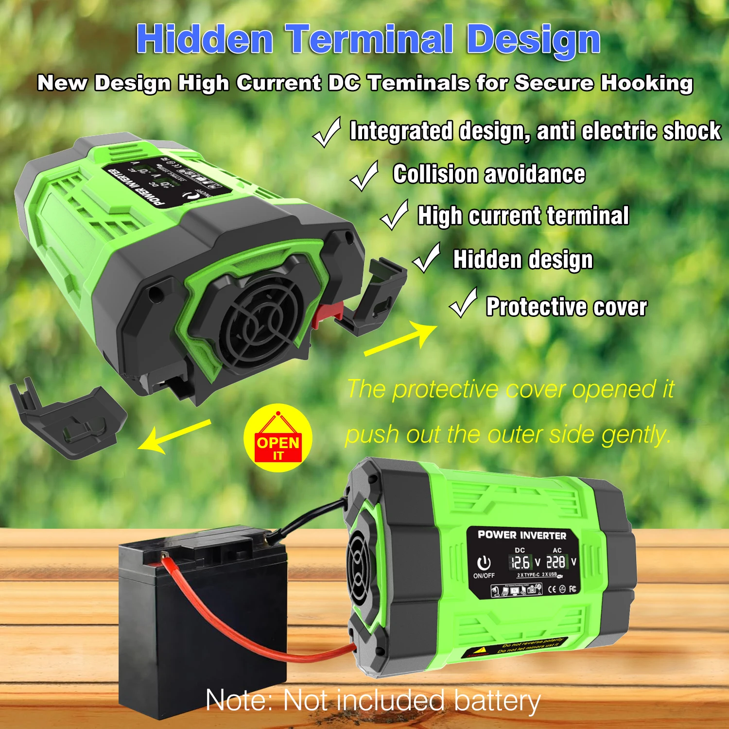 

500W 300W Peak Power Inverter 12V to 220V 110V 4 Fast Charge Ports Hidden Terminal Smart LCD Display Silent Brazil