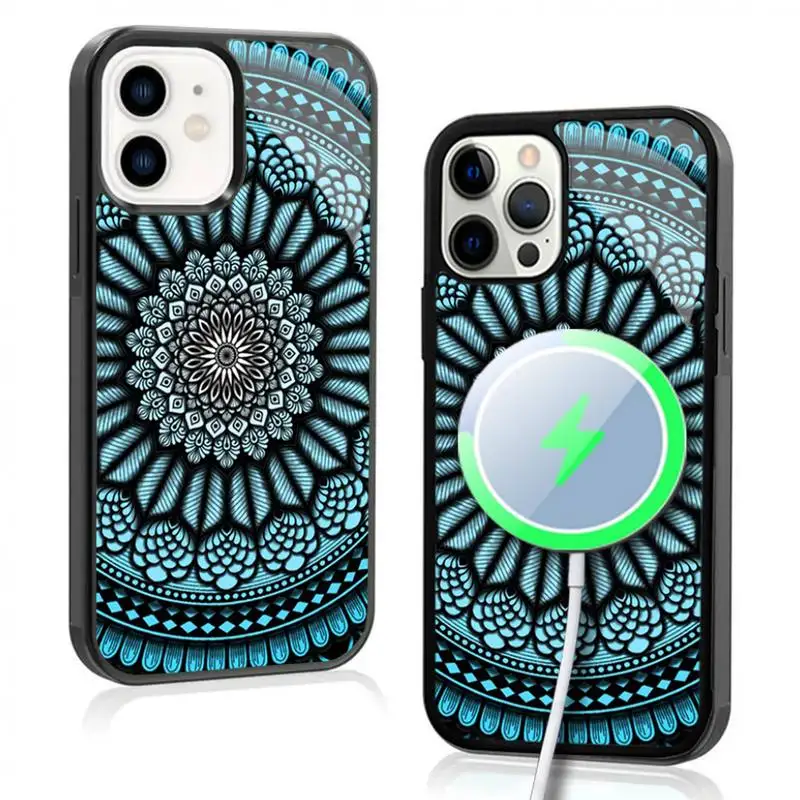 

Totem Mandala Colorful Flower Case For iphone 11 12 13 14 15 Plus Pro Max Mirror Acrylic For Magsafe Wireless Charging