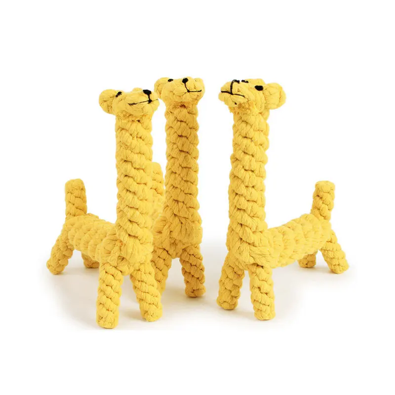 Pet toy cotton rope woven shape giraffe multi strand rope knot molars golden fur teddy bear molars supplies