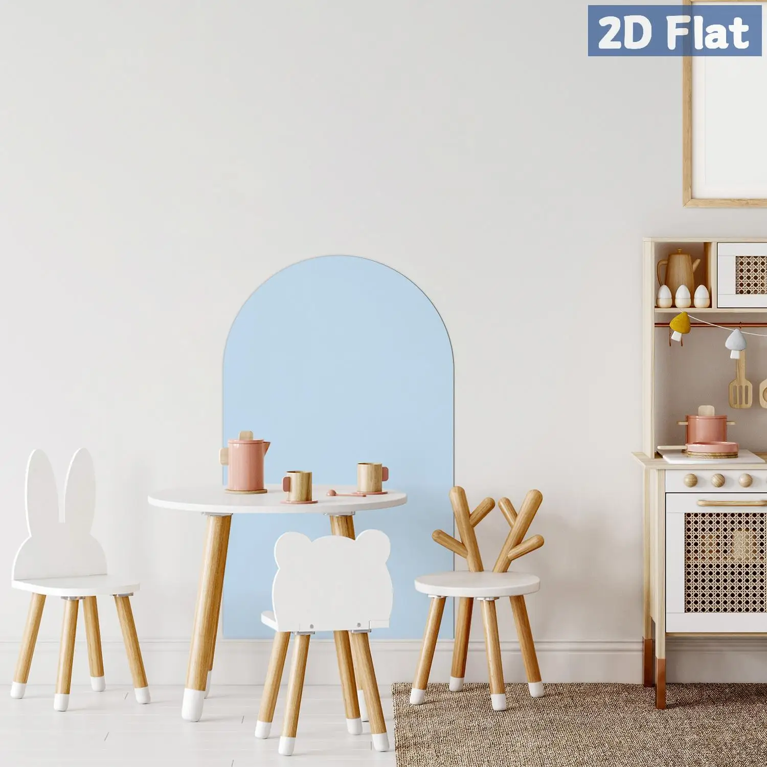 1 قطعة ملصق حائط على شكل سبورة بيضاء مقوسة قابلة للفصل باللون الأزرق الفاتح، ديكور غرفة المعيشة وغرفة النوم