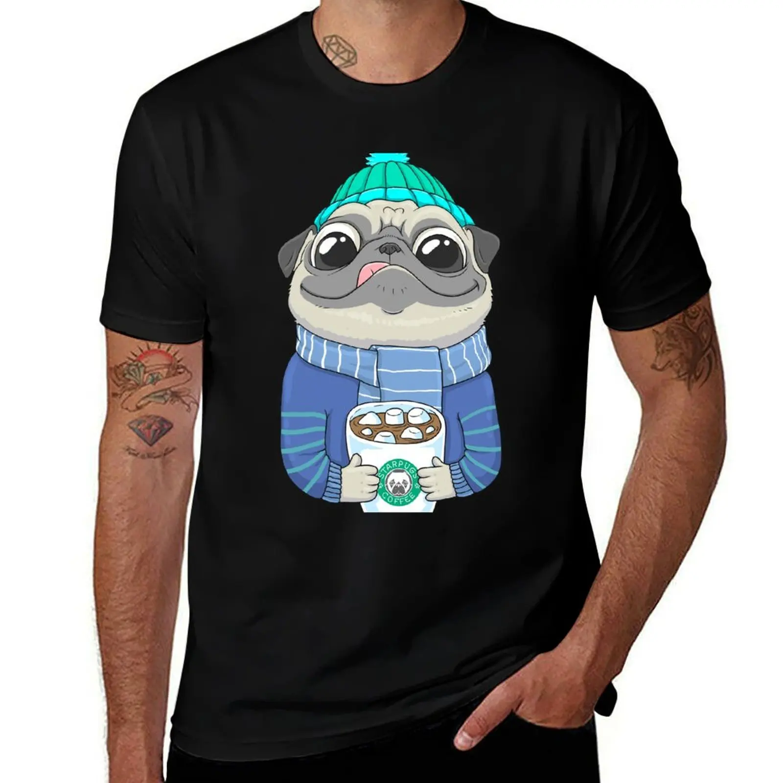 Pug with coffee T-Shirt Lightweight Sport Basic T-Shirt
