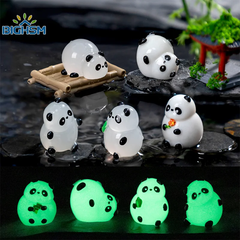 Cute Cartoon Luminous Bamboo Panda Toy Model Desktop Mini Ornaments DIY Home Decorations Drop-resistant Car Ornaments Gifts