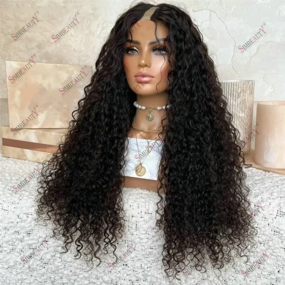 Natural Black Kinky Curly U Part Wig Human Hair for Black Women Easy Wear 1*4 Size V Part Wig Human Hair Glueless Adjustable Wig