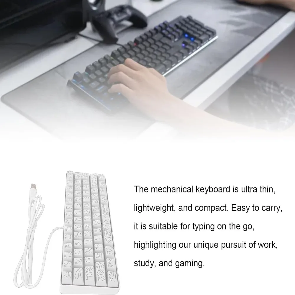 61 Keys Wired Gaming Keyboard 60% RGB Backlit Mechanical Feel Gaming Keyboard Contour Line Design USB Connection Keyboard