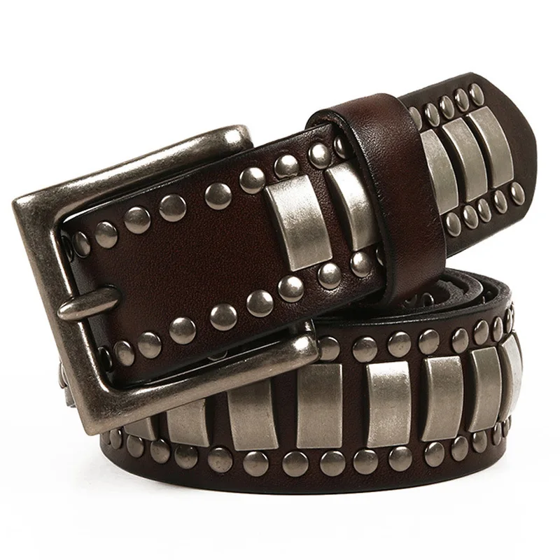 

Men's New Real Leather Cowhide Rivet Belt Personalized Decorative Genuine Leather Trend Punk Style Decoration Neutral Belts