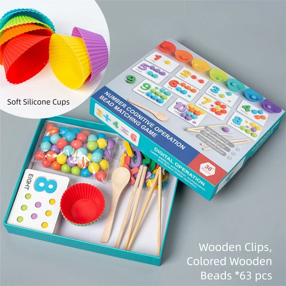 Brinquedo de matemática aritmética montessori de madeira, treinamento de motor fino, quebra-cabeça de emparelhamento cognitivo digital para bebês, brinquedos de ação fina para crianças