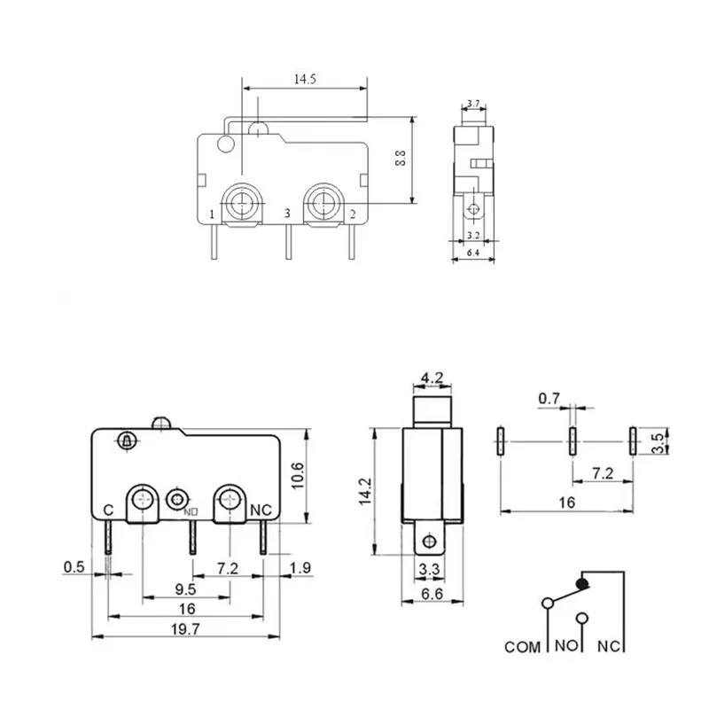 1ชิ้นสวิตช์10A250V อัลลอยสีเงินสวิตช์จำกัดการเดินทางของ KW12สวิตช์แบบ2ขา3ขา