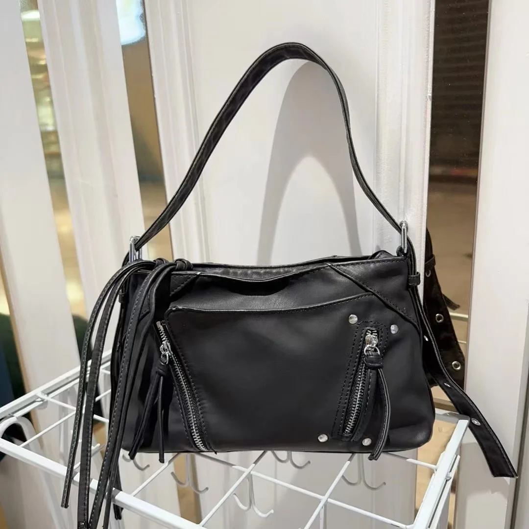 

Модная женская сумка с воротником с лацканами, персонализированная сумка и кошелек, винтажная стирка из искусственной кожи на груди, сумка подмышки с несколькими молниями y2k