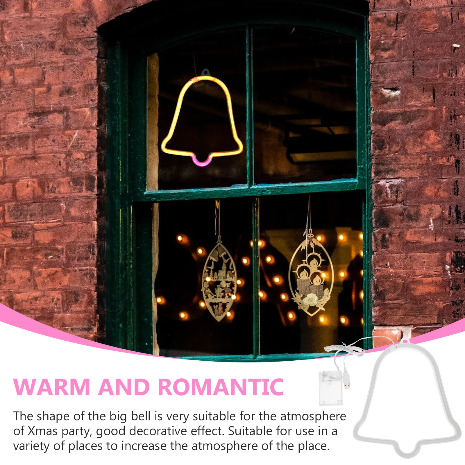 

1pc Led Christmas Neon Lamp Decor Desktop Bell Shape Light Creative Modelling Lamp For Party Atmosphere Xmas Decoration