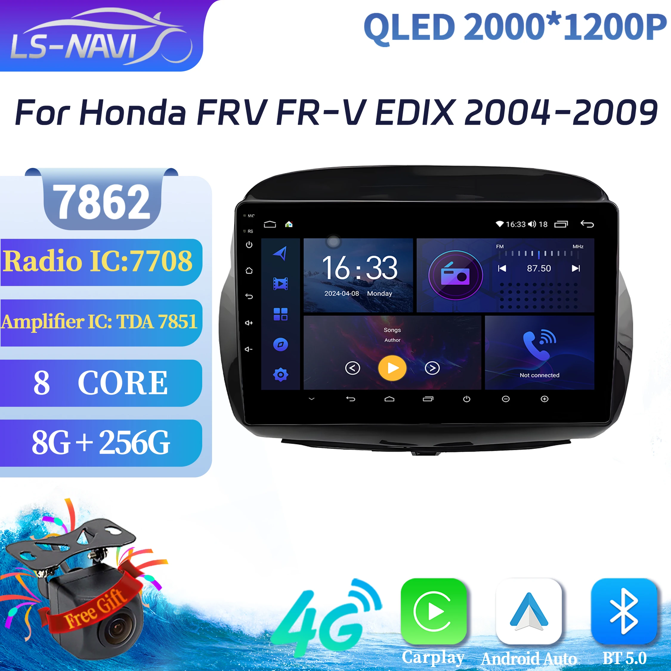 

For Honda FRV FR-V EDIX 2004-2009 Car Radio Multimedia Navigation Wireless Android 14 CarPlay Head Unit Stereo 2K QLED Screen