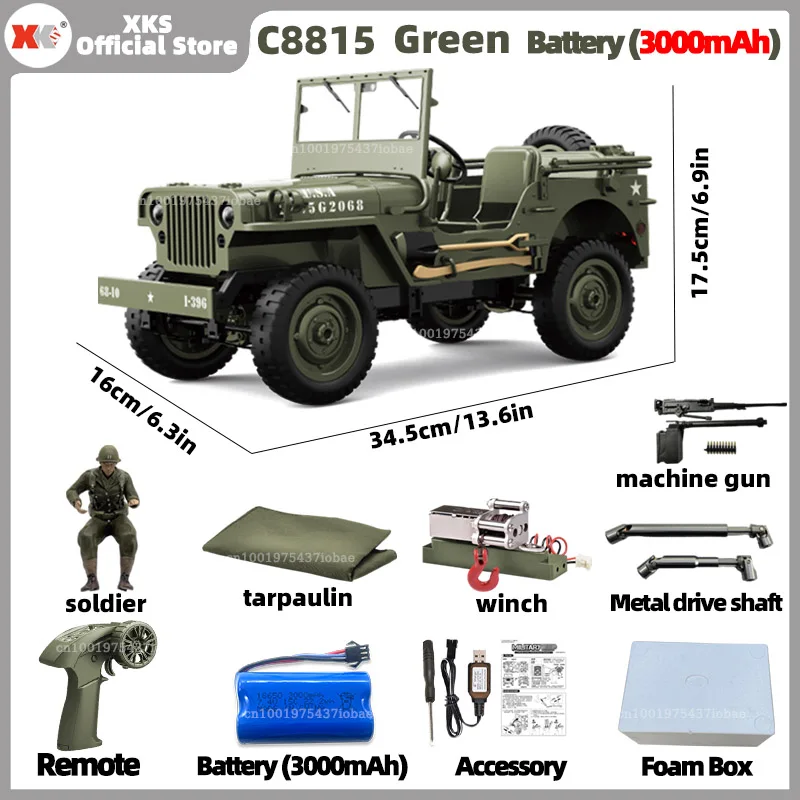 XKS JJRC C8815 1:10 Willys 1941MB schaal RC auto 2.4G 4WD afstandsbediening militair terreinwagen voor kinderen en volwassenen
