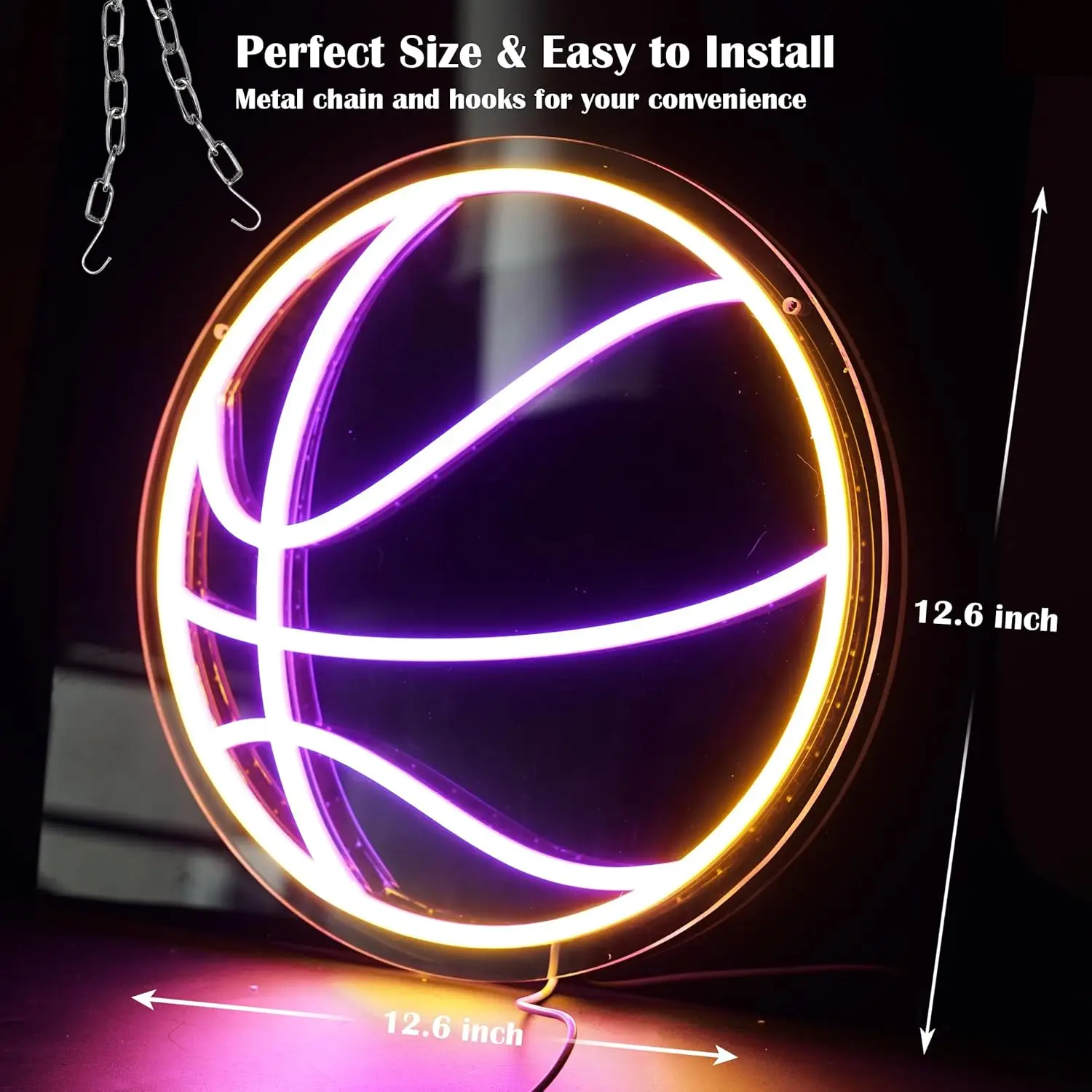 Basketball Neon Bedroom Wall Decoration, Sports Led Neon Light, USB Powered Dimmable Neon Light, Basketball Fan Club Party Light