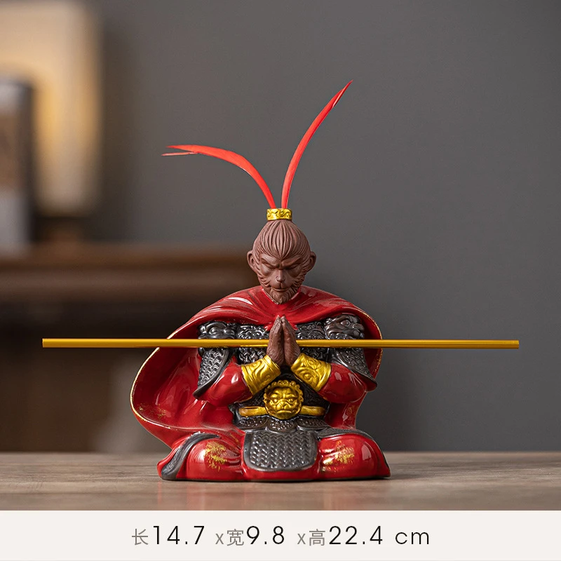 Purple Clay Monkey King Figurine, Tea Pet, Golden Cudgel, Fish Tank, Car And Home Decorative Craft