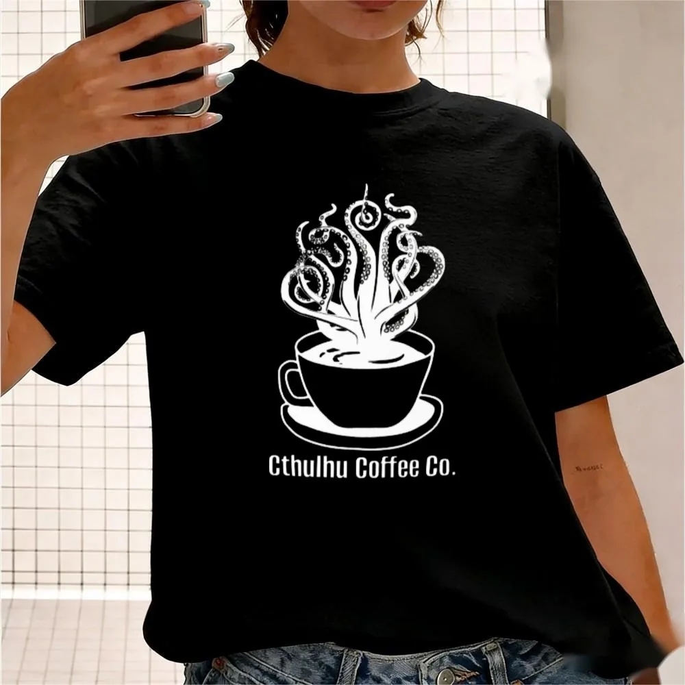 Cthulhu Coffee Co Graphic TShirt Women Men Unisex Cotton Short Sleeve Contracted Design Coffee Cthulhu Lover Casual Daily Outfit