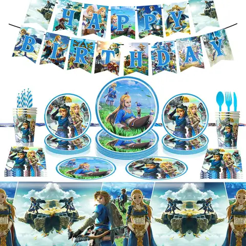 The Legend of Zelda Birthday Decoration supplies Zelda Birthday Napkins Cups Tablecloth Plates Zelda Balloon Supplies