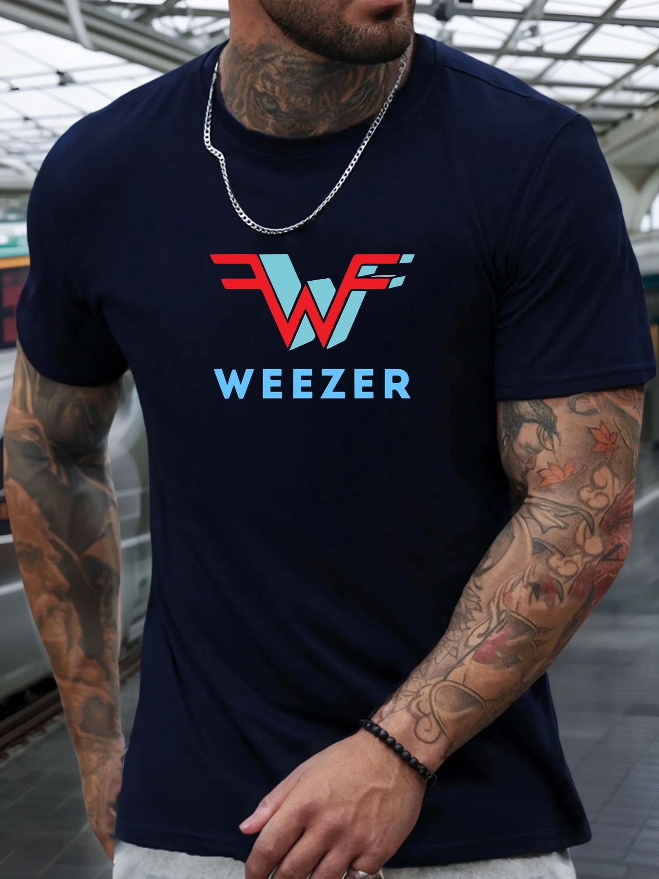 Schwarzes Kurzarm-T-Shirt für Herren, 100 % Baumwolle, Weezer, Grafikdruck, Rundhalsausschnitt, Sommer, atmungsaktiv, lässig, modisch, cooles T-Shirt