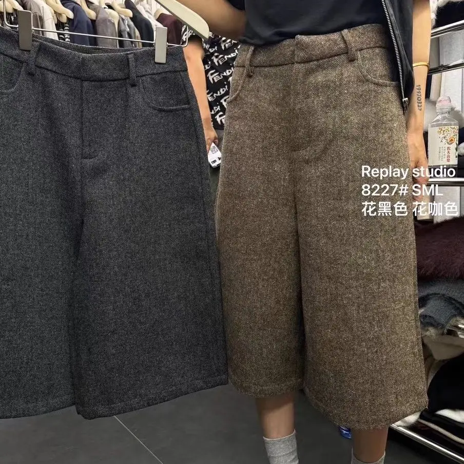 REPLAY STUDIO Design Sense Seven Cent Wool Wide Leg Pants Autumn Korean Edition High Waist Slimming Straight Leg Casual Pants