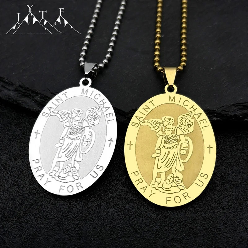 

Archangel St.Michael Protect Me Car Pendant for Women Men Stainless Steel Gold Color Saint Shield Protection Bag Pendant Jewelry
