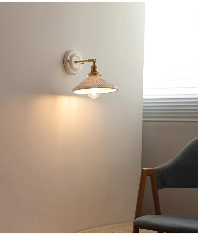 Nordic Wall Lamp White Ceramic Lampshade Bedside Lamp Bedroom Living Room Bathroom Mirror Light French Retro Home Decor Wandlamp