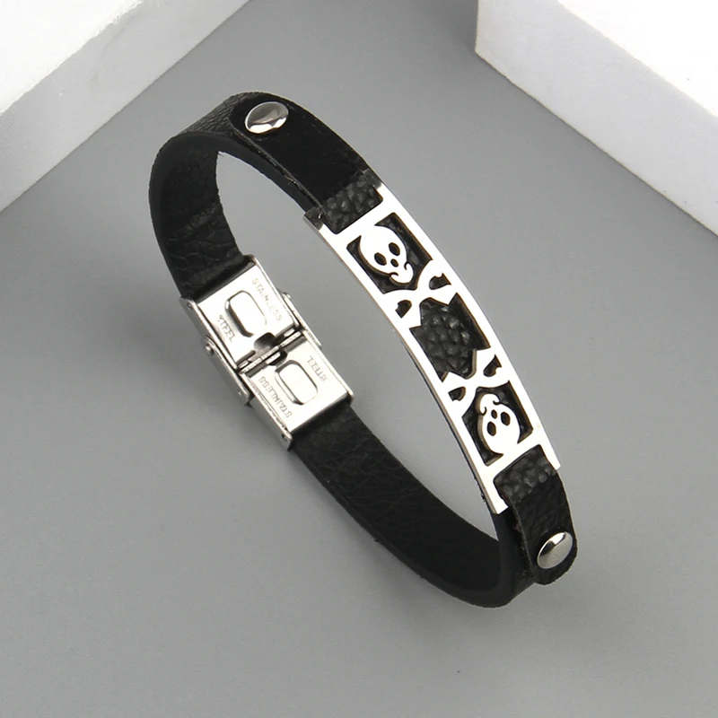 2024  Jewelry Titanium Steel Weave Cuff Bracelet Men Vintage Stainless Steel Musical symbol Leather Bracelet Pulseras