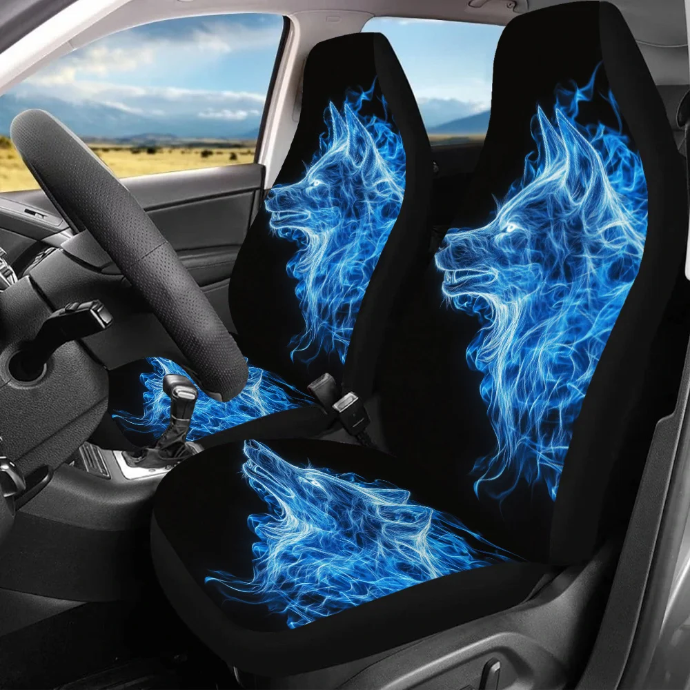 Fit Car Seat Covers With Blue Flame Design - Durable Canvas, Sponge Filled, Non- Fabric, Perfect For All Vehicles, Vehicle Inter