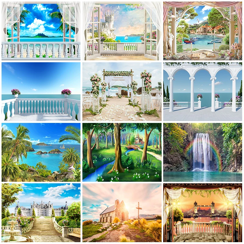 

Mocsicka летний фон с замком Свадебный дворец пляжная вечеринка украшение свадебный душ фон для фотостудии баннер для фотосъемки