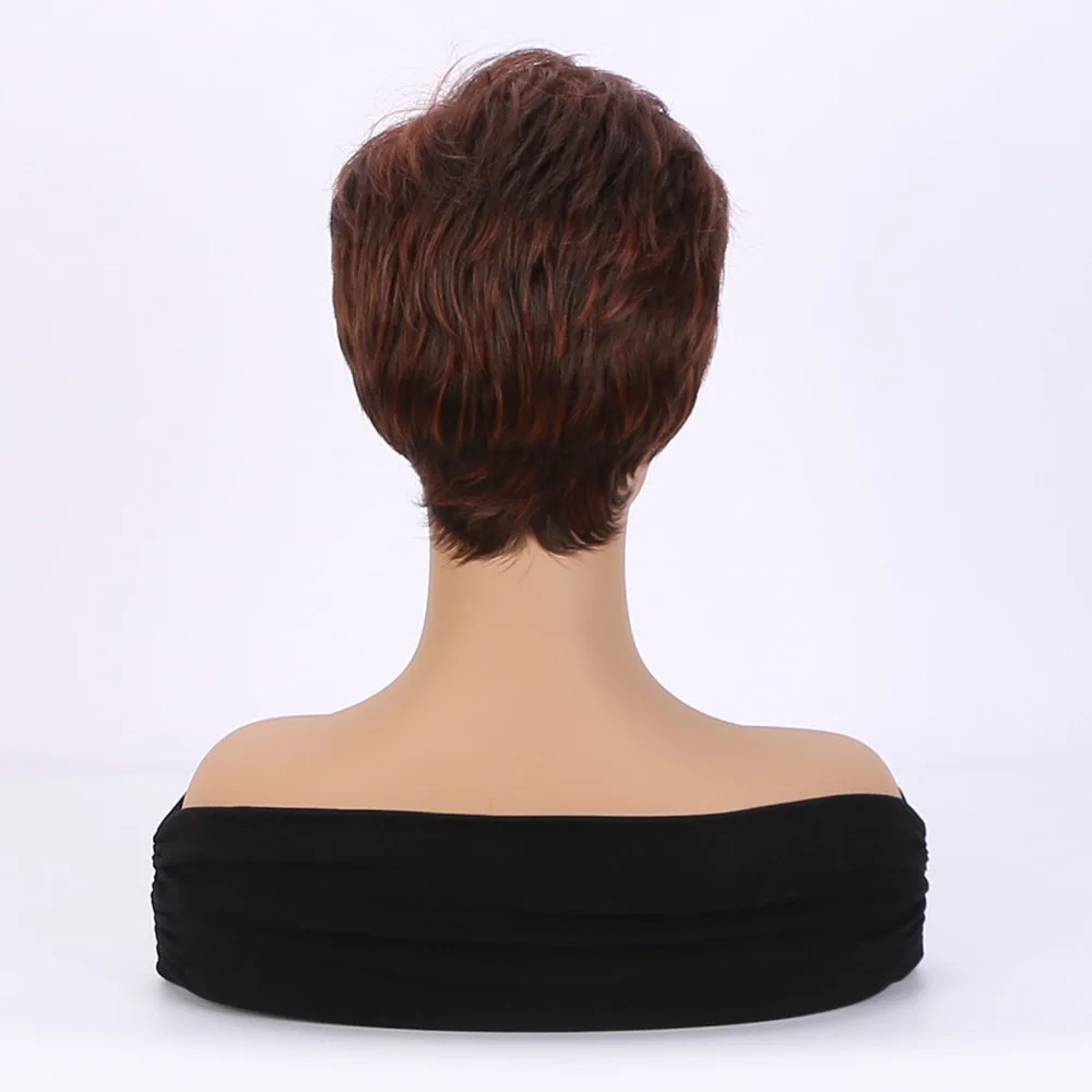 Women\'s Fashion Short Synthetic Wigs Pixie Cut Brown Ombre Hair Costume Party Wigs for Woman Fluffy Natural Curly Wavy Wig