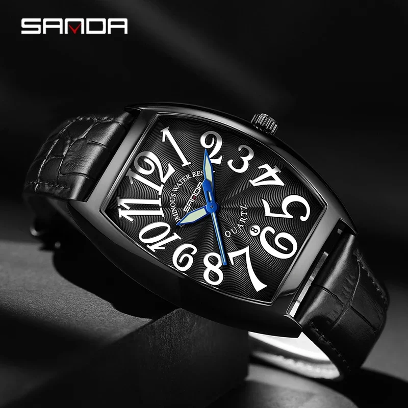 

SANDA luxury watch Casual Fashion Men Simple Dial 30M Waterproof Wear Resistant Genuine Leather Strap 2024 new pattern