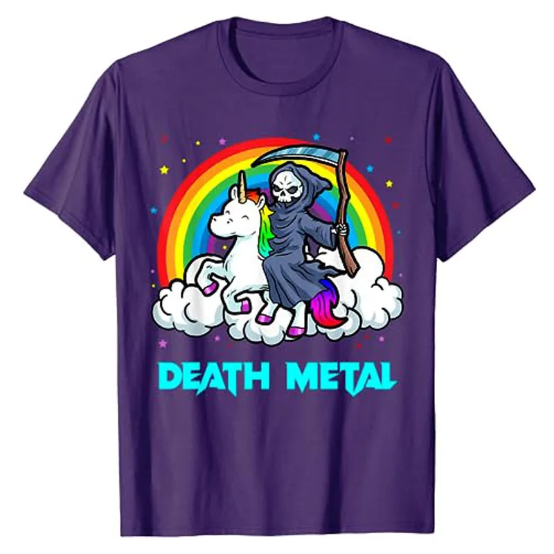 Death Metal Unicorn T-Shirt Funny Brutal Death Metal Nutrition Facts Concert Tee Gift Rainbow Grim Reaper Cool Halloween Costume