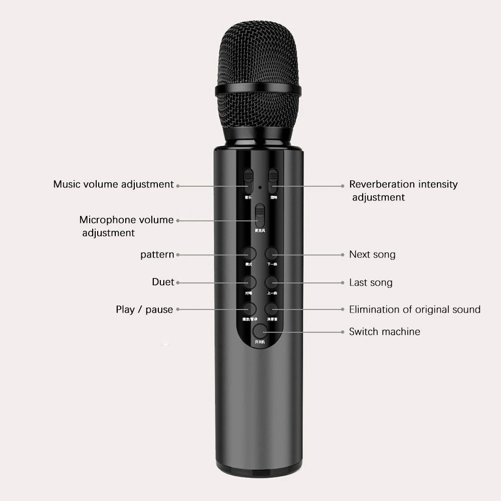 Wireless Bluetooth Microphone Dual Speaker Condenser Microphone Portable Karaoke Mic for Live Streaming Speech Gold