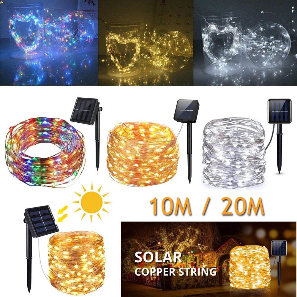 100 LED 10M/20M Solar Powered LED RGB Fairy Light String Wedding Party Xmas Home Garden Outdoor Decoration Lamp