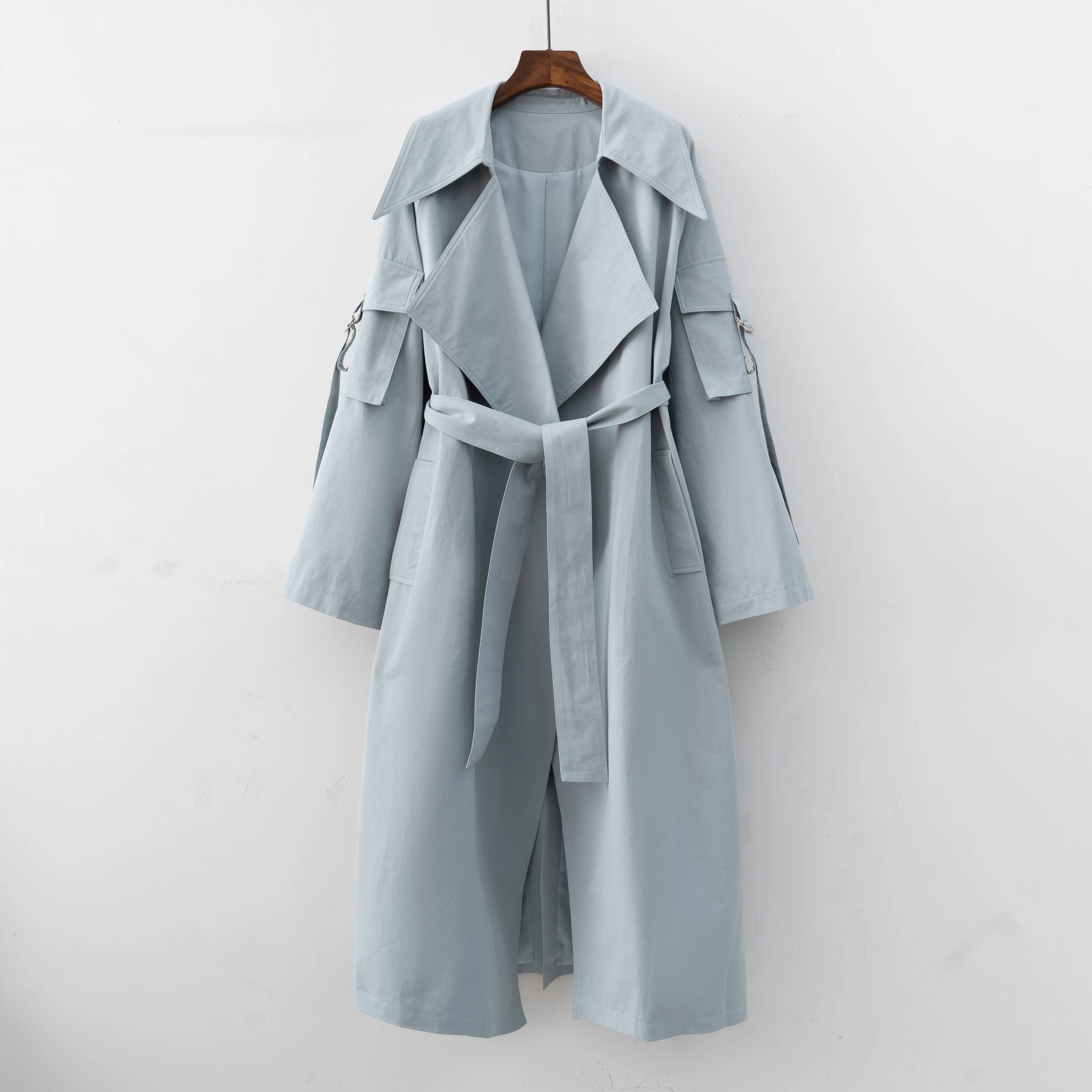 2024 Spring Fall New Korea style Women\'s Oversized Cotton Long Trench Coat With Belt  Casual Female Windbreaker