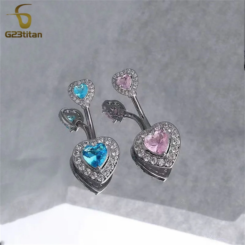 G23titan 6-16mm Length 14G Titanium Curved Barbell Zircon Heart Belly Button Piercing Ring Women Navel Piercing Ombligo Jewelry