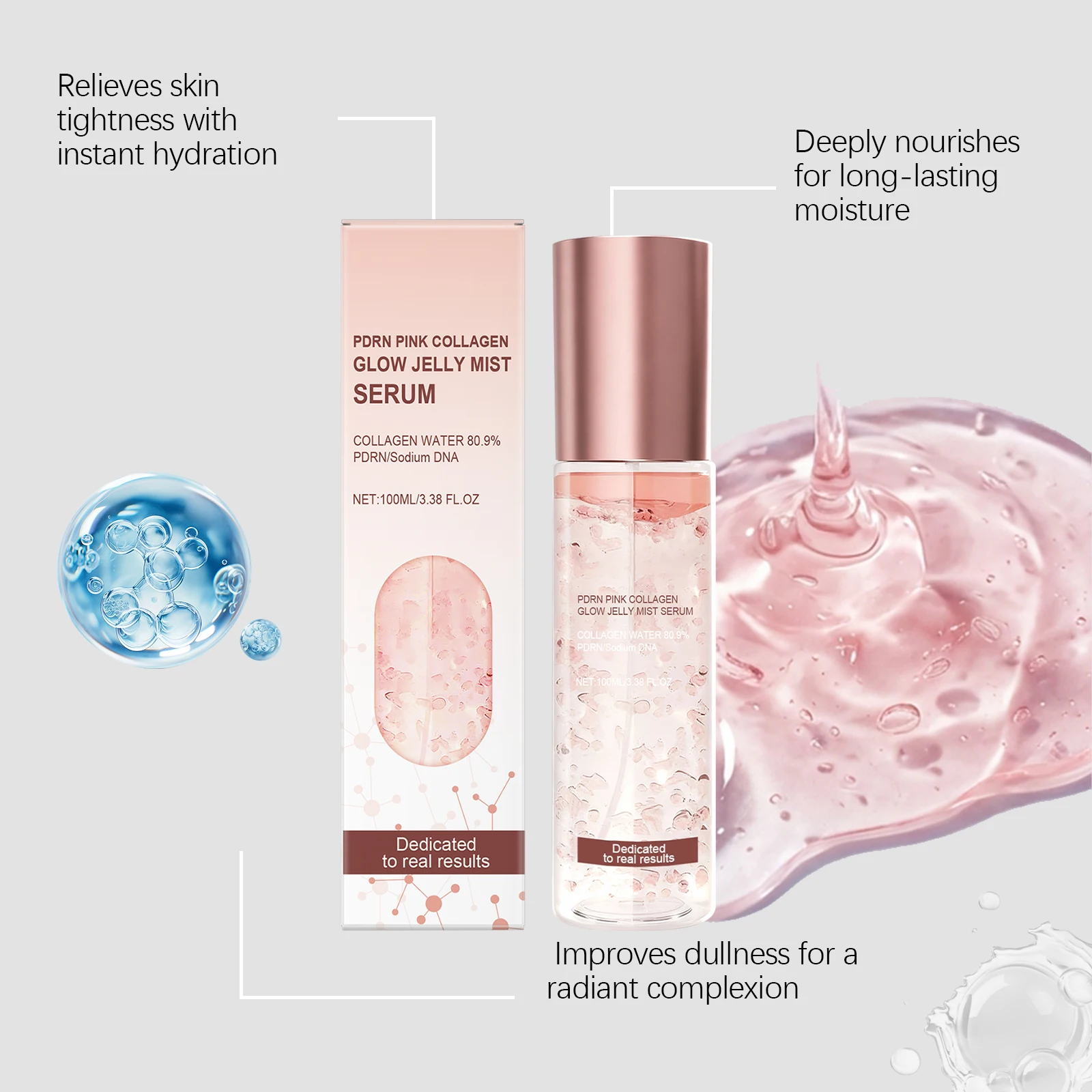 Pink Jelly Vegan Collagen Face Serum Hydrating Firming Anti Aging Lightweight Non Greasy Moisturizing Brightening Spray Essence