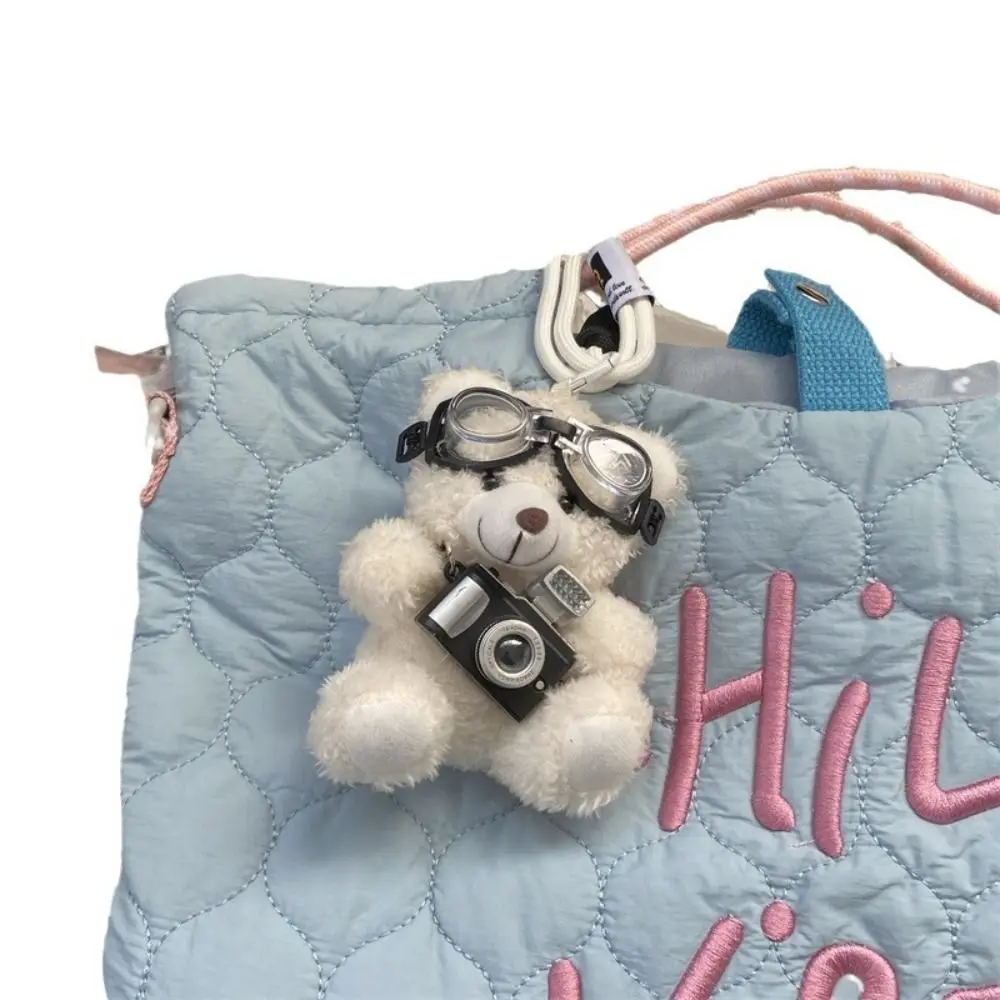 Lovely With Glasses Pilot Bear Keychain Camera Stuffed Panda Plush Doll Keychain Cute Animals Bear Doll Bag Pendant Bag Charm