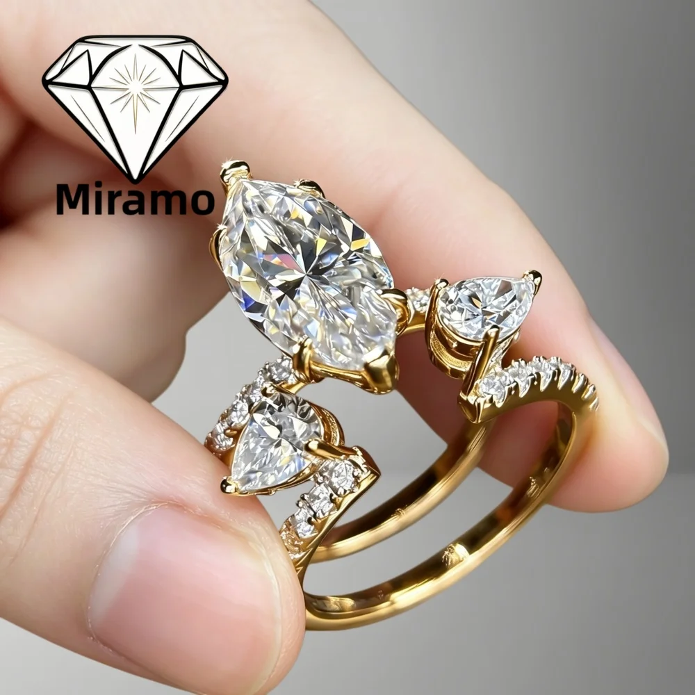 4Ct Marquise Cut Stackable Moissanite Engagement Ring Hot Selling Wedding Ring for Women 925 Sterling Silver with Certificate
