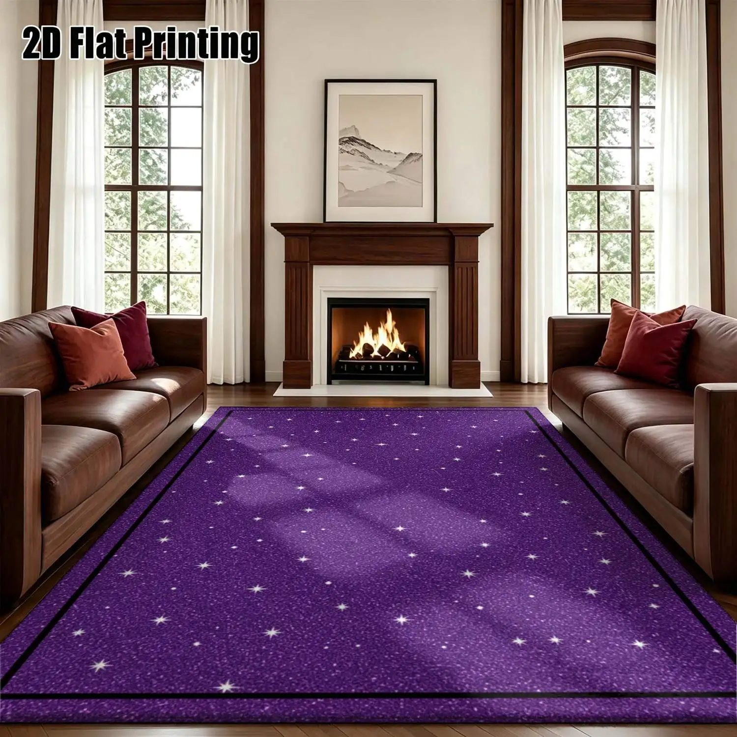 1Pc 2D Printed Purple Starry Sky Nordic Carpet, Instagram-Inspired Modern Minimalist Geometric Bohemian Doormat, Home Decor, Multi-Size, Machine Washable, Suitable for Entrance, Dining Room, Foyer, Bedroom, Living Room