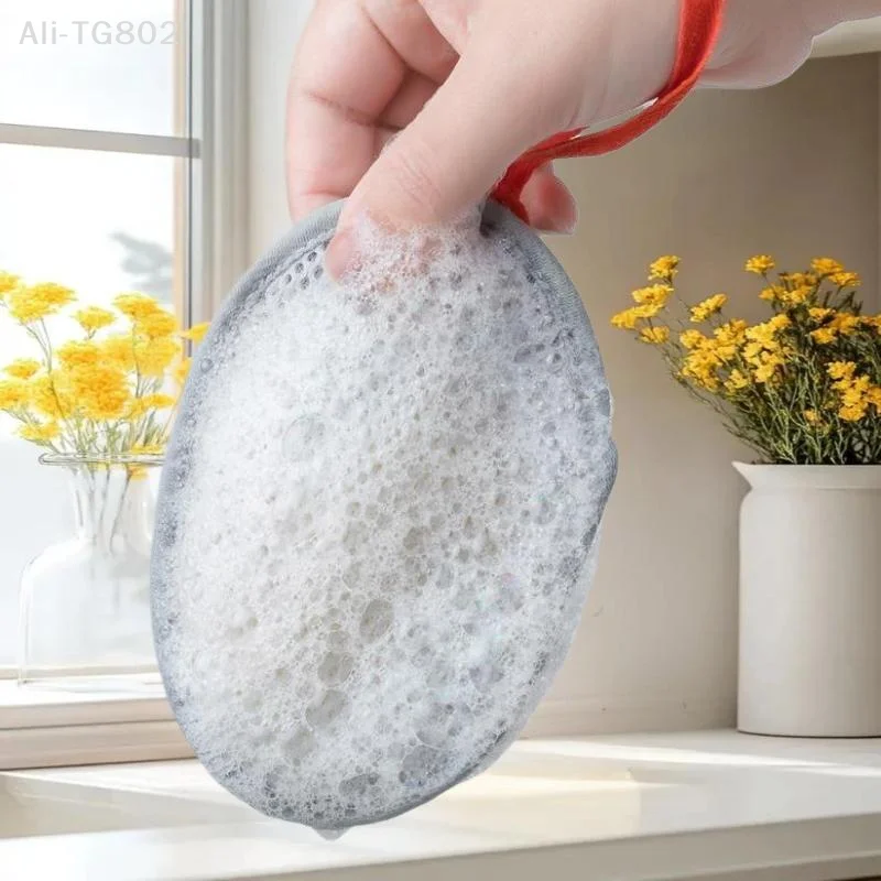

Double-Sided Oval Bath Scrubber Exfoliating Mesh Sponge with Lanyard Foaming Net Body Cleaning Soap Pocket for Bathroom