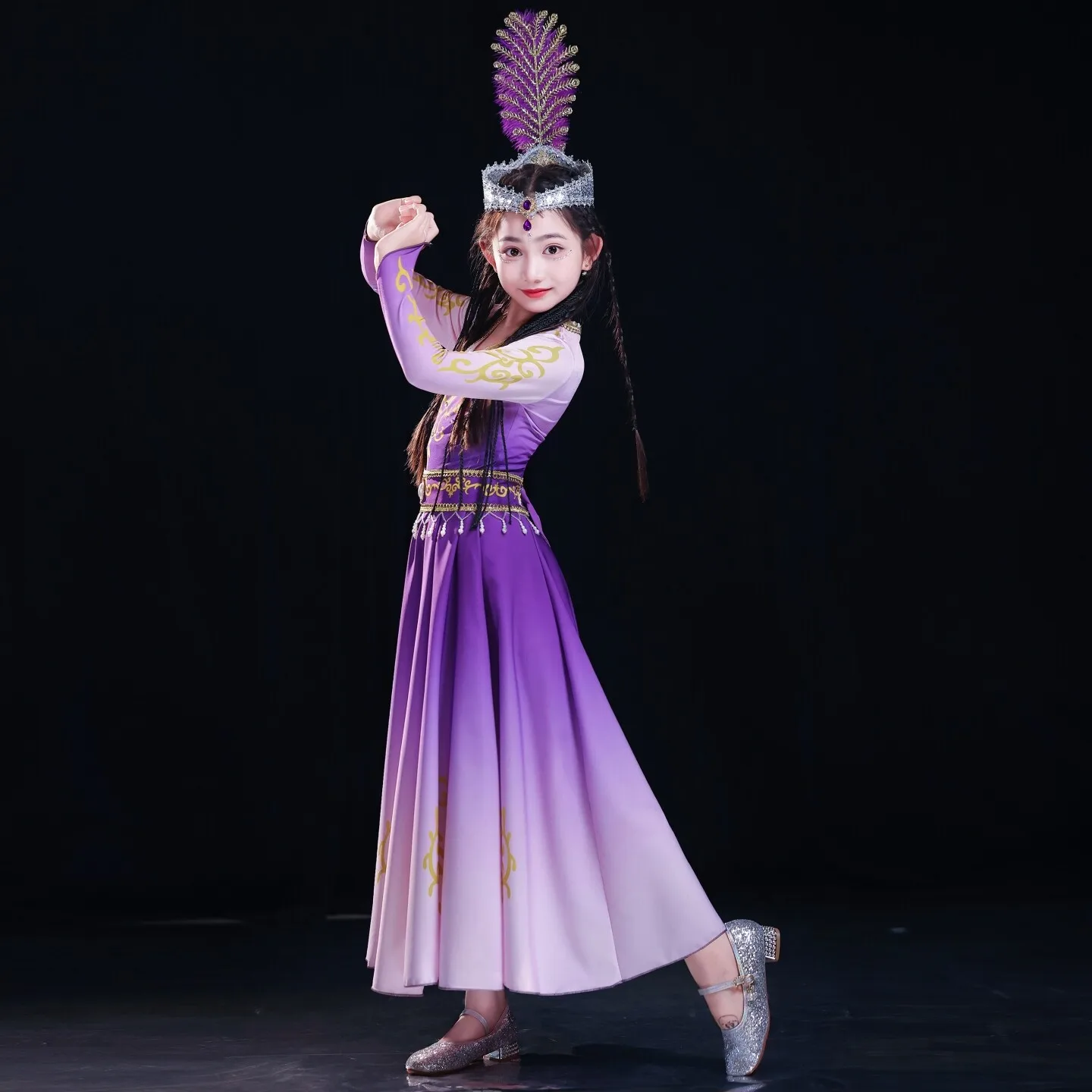 2026 Children's Xinjiang Dance Performance Costume - Girl's Ethnic Style Uyghur Guoli Dress with Gradient Pattern for Dance