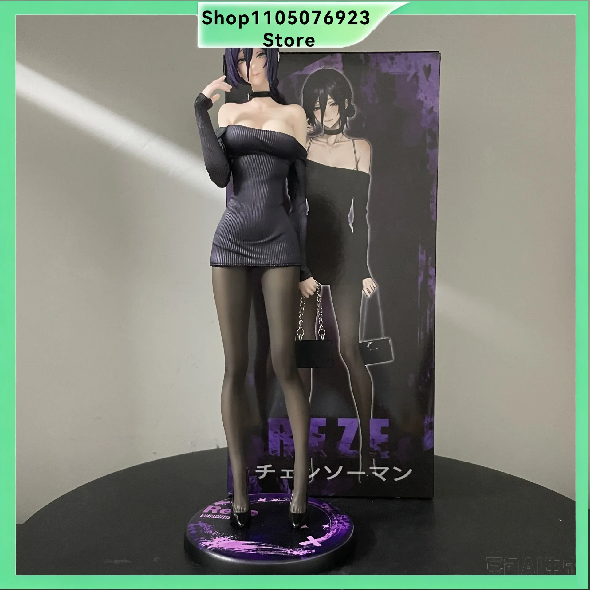 チェンソーマン-レゼ-フィギュア-ブラック-オフショルダー-ニットドレス-アニメガール-pvc-アクション-コレクタブル-モデル-おもちゃ-デスクトップデコレーション-ギフト