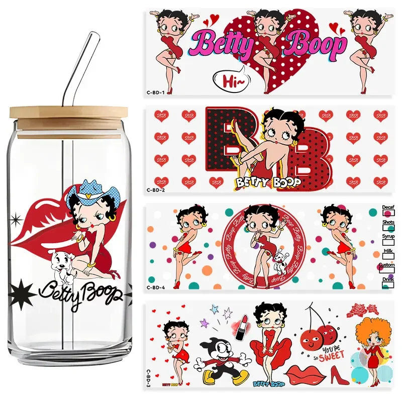 ملصقات DTF الإبداعية DIY ملصقات مقاومة للماء لسلسلة Betty Boop Bimbo Anime UV نقل كريستال بوبو الشفاف للفتيات