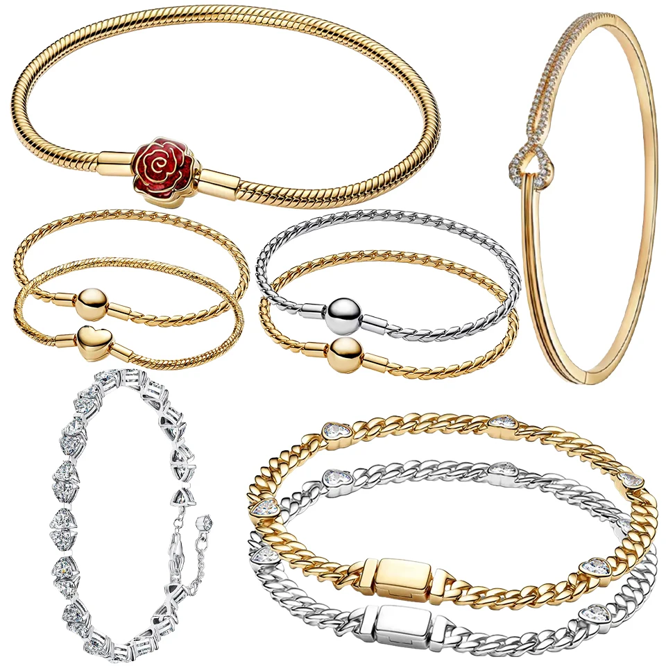 Nueva venta caliente de plata 925 para mujer, pulsera cubana de amor rosa roja, joyería de regalo de moda de Navidad DIY